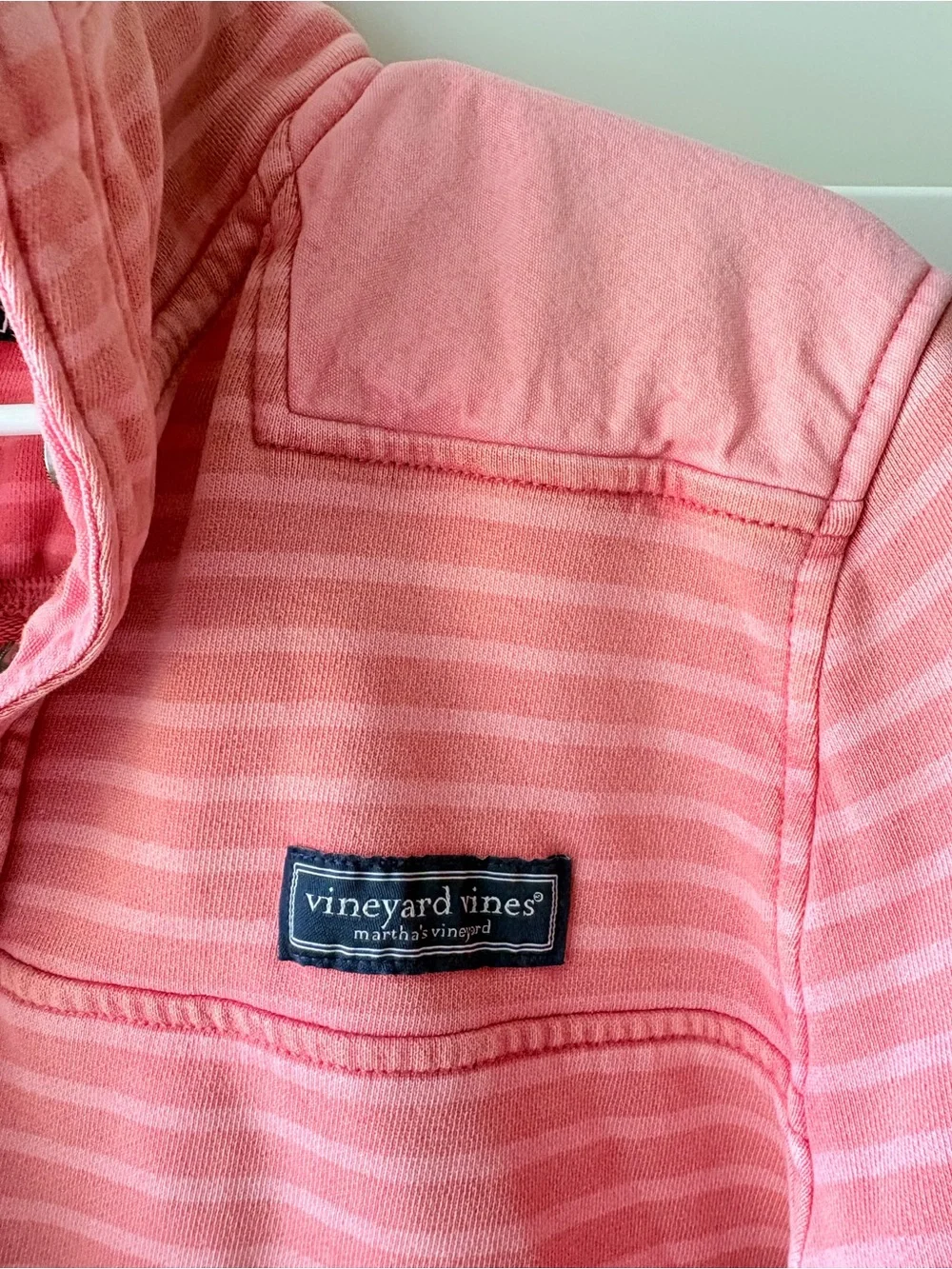Vineyard Vines Coral Pink Striped Quarter-Snap Pullover - Picture 2 of 6
